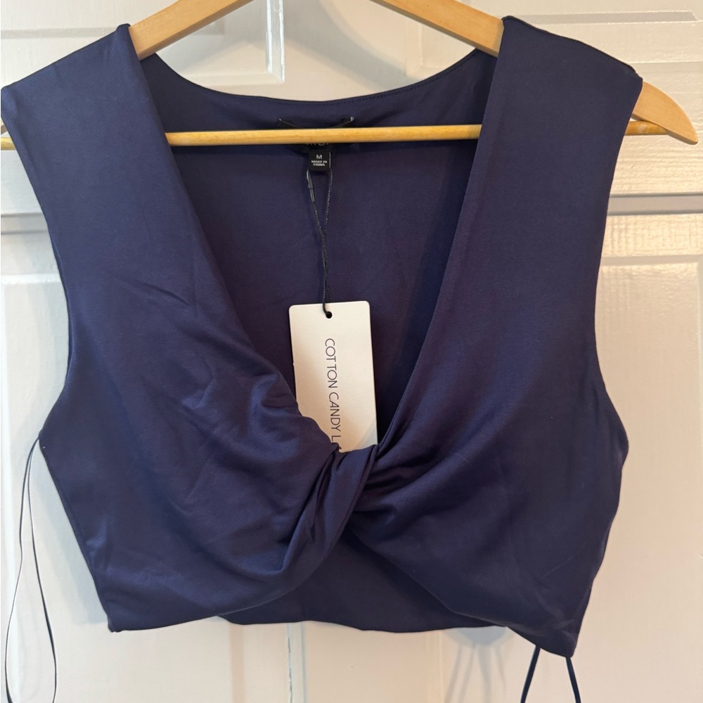 Cotton Candy Navy Cropped Tank Top Twist Front Festival Party Club Size M
